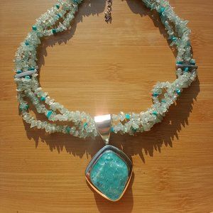JAY KING DTR AQUAMARINE NECKLACE AND DICHROIC GLASS  PENDANT 925 STERLIN…